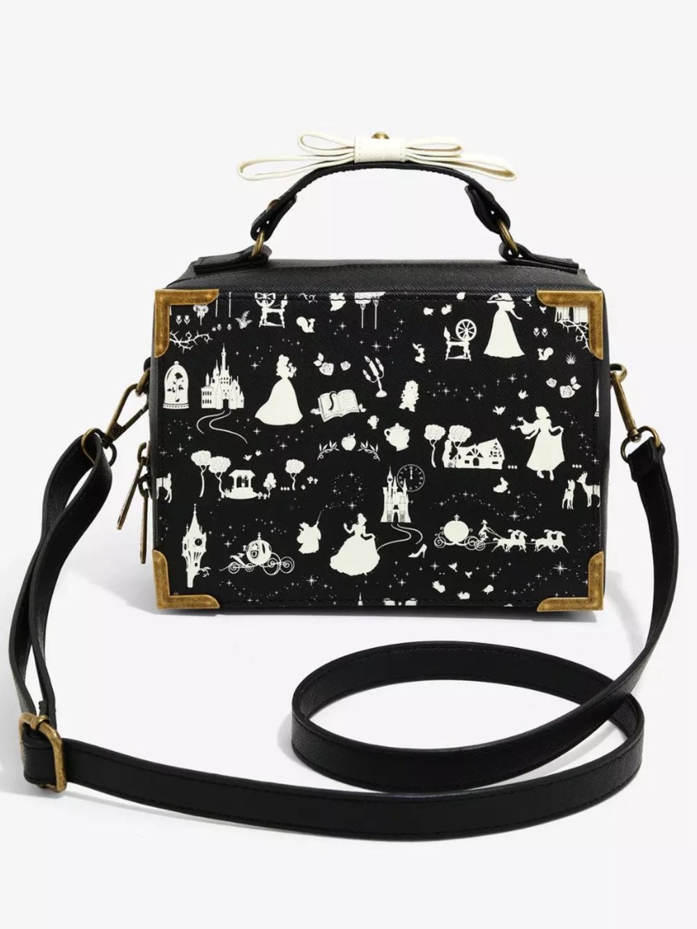 Loungefly Disney Princess Crossbody Bag Black Gold Aurora Belle Cinderella
